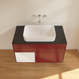 Тумба под раковину Villeroy & Boch Finion 100х50,1 см с подсветкой МДФ пион матовый лак/стекло черное матовое F652GFHB