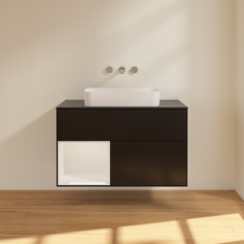 Тумба под раковину Villeroy & Boch Finion 100х50,1 см с подсветкой МДФ черный матовый лак/стекло черное матовое F652GFPD