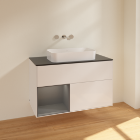 Тумба под раковину Villeroy & Boch Finion 100х50,1 см с подсветкой МДФ глянцевый белый лак/стекло черное матовое F652GKGF