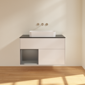 Тумба под раковину Villeroy & Boch Finion 100х50,1 см с подсветкой МДФ глянцевый белый лак/стекло черное матовое F652GKGF