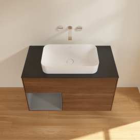 Тумба под раковину Villeroy & Boch Finion 100х50,1 см с подсветкой МДФ шпон грецкого ореха/стекло черное матовое F652GKGN