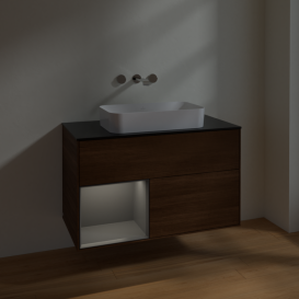 Тумба под раковину Villeroy & Boch Finion 100х50,1 см с подсветкой МДФ шпон грецкого ореха/стекло черное матовое F652GKGN