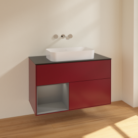 Тумба под раковину Villeroy & Boch Finion 100х50,1 см с подсветкой МДФ пион матовый лак/стекло черное матовое F652GKHB