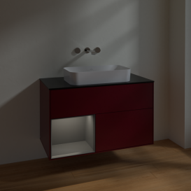 Тумба под раковину Villeroy & Boch Finion 100х50,1 см с подсветкой МДФ пион матовый лак/стекло черное матовое F652GKHB