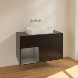 Тумба под раковину Villeroy & Boch Finion 100х50,1 см с подсветкой МДФ черный матовый лак/стекло черное матовое F652GKPD