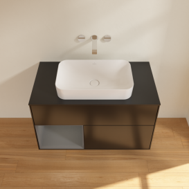 Тумба под раковину Villeroy & Boch Finion 100х50,1 см с подсветкой МДФ черный матовый лак/стекло черное матовое F652GKPD