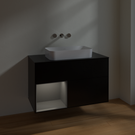 Тумба под раковину Villeroy & Boch Finion 100х50,1 см с подсветкой МДФ черный матовый лак/стекло черное матовое F652GKPD
