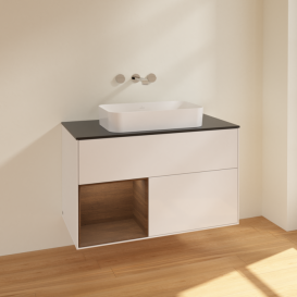 Тумба под раковину Villeroy & Boch Finion 100х50,1 см с подсветкой МДФ глянцевый белый лак/стекло черное матовое F652GNGF