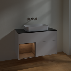 Тумба под раковину Villeroy & Boch Finion 100х50,1 см с подсветкой МДФ глянцевый белый лак/стекло черное матовое F652GNGF