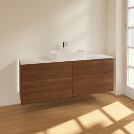 Тумба под раковину Villeroy & Boch Finion 160х50,1 см с подсветкой МДФ шпон грецкого ореха/стекло белое матовое G32100GN