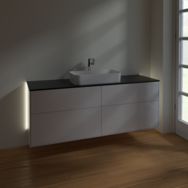 Тумба под раковину Villeroy & Boch Finion 160х50,1 см с подсветкой МДФ глянцевый белый лак/стекло черное матовое G32200GF