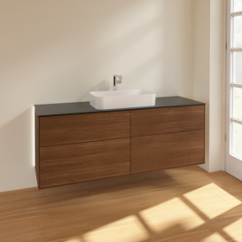 Тумба под раковину Villeroy & Boch Finion 160х50,1 см с подсветкой МДФ шпон грецкого ореха/стекло черное матовое G32200GN