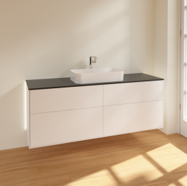 Тумба под раковину Villeroy & Boch Finion 160х50,1 см с подсветкой МДФ белый матовый лак/стекло черное матовое G32200MT