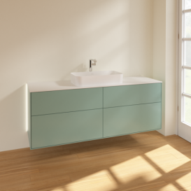 Тумба під раковину Villeroy & Boch Finion 160х50,1 см із підсвічуванням МДФ оливковий матовий лак/скло біле матове G32100GM