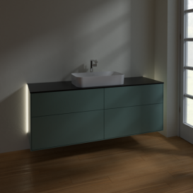 Тумба под раковину Villeroy & Boch Finion 160х50,1 см с подсветкой МДФ оливковый матовый лак/стекло черное матовое G32200GM