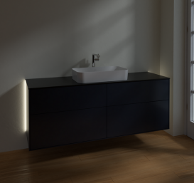 Тумба под раковину Villeroy & Boch Finion 160х50,1 см с подсветкой МДФ темно-синий матовый лак/стекло черное матовое G32200HG