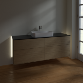 Тумба под раковину Villeroy & Boch Finion 160х50,1 см с подсветкой МДФ шпон дуба/стекло черное матовое G32200PC