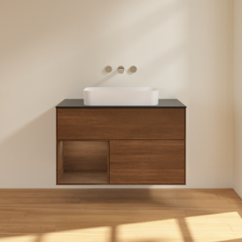 Тумба под раковину Villeroy & Boch Finion 100х50,1 см с подсветкой МДФ шпон грецкого ореха/стекло черное матовое F652GNGN