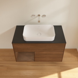 Тумба под раковину Villeroy & Boch Finion 100х50,1 см с подсветкой МДФ шпон грецкого ореха/стекло черное матовое F652GNGN