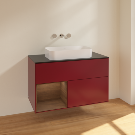 Тумба под раковину Villeroy & Boch Finion 100х50,1 см с подсветкой МДФ пион матовый лак/стекло черное матовое F652GNHB