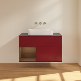 Тумба под раковину Villeroy & Boch Finion 100х50,1 см с подсветкой МДФ пион матовый лак/стекло черное матовое F652GNHB