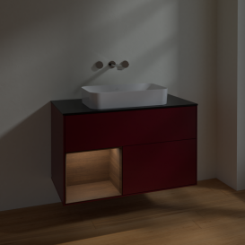 Тумба под раковину Villeroy & Boch Finion 100х50,1 см с подсветкой МДФ пион матовый лак/стекло черное матовое F652GNHB