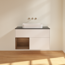 Тумба под раковину Villeroy & Boch Finion 100х50,1 см с подсветкой МДФ белый матовый лак/стекло черное матовое F652GNMT