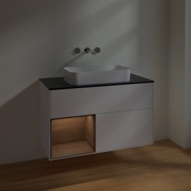 Тумба под раковину Villeroy & Boch Finion 100х50,1 см с подсветкой МДФ белый матовый лак/стекло черное матовое F652GNMT