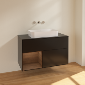 Тумба под раковину Villeroy & Boch Finion 100х50,1 см с подсветкой МДФ черный матовый лак/стекло черное матовое F652GNPD
