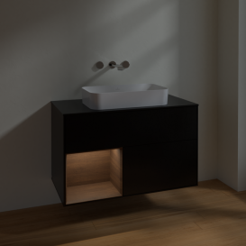 Тумба под раковину Villeroy & Boch Finion 100х50,1 см с подсветкой МДФ черный матовый лак/стекло черное матовое F652GNPD