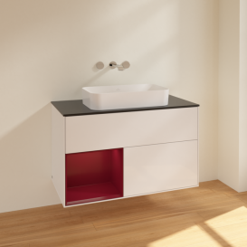 Тумба под раковину Villeroy & Boch Finion 100х50,1 см с подсветкой МДФ глянцевый белый лак/стекло черное матовое F652HBGF