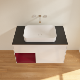 Тумба под раковину Villeroy & Boch Finion 100х50,1 см с подсветкой МДФ глянцевый белый лак/стекло черное матовое F652HBGF