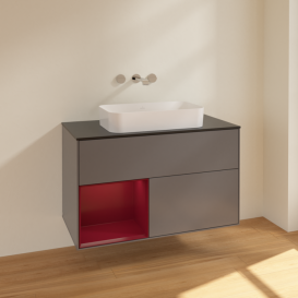 Тумба под раковину Villeroy & Boch Finion 100х50,1 см с подсветкой МДФ антрацит матовый лак/стекло черное матовое F652HBGK