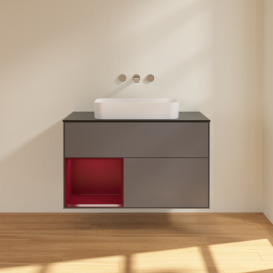 Тумба под раковину Villeroy & Boch Finion 100х50,1 см с подсветкой МДФ антрацит матовый лак/стекло черное матовое F652HBGK