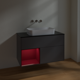 Тумба под раковину Villeroy & Boch Finion 100х50,1 см с подсветкой МДФ антрацит матовый лак/стекло черное матовое F652HBGK