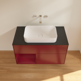 Тумба под раковину Villeroy & Boch Finion 100х50,1 см с подсветкой МДФ пион матовый лак/стекло черное матовое F652HBHB