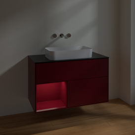 Тумба под раковину Villeroy & Boch Finion 100х50,1 см с подсветкой МДФ пион матовый лак/стекло черное матовое F652HBHB