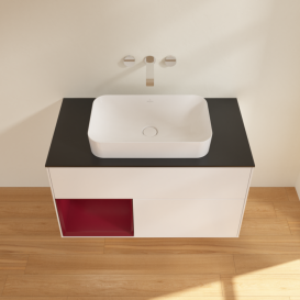 Тумба под раковину Villeroy & Boch Finion 100х50,1 см с подсветкой МДФ белый матовый лак/стекло черное матовое F652HBMT