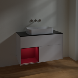 Тумба под раковину Villeroy & Boch Finion 100х50,1 см с подсветкой МДФ белый матовый лак/стекло черное матовое F652HBMT