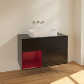 Тумба под раковину Villeroy & Boch Finion 100х50,1 см с подсветкой МДФ черный матовый лак/стекло черное матовое F652HBPD