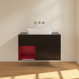 Тумба под раковину Villeroy & Boch Finion 100х50,1 см с подсветкой МДФ черный матовый лак/стекло черное матовое F652HBPD