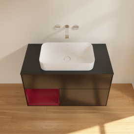 Тумба под раковину Villeroy & Boch Finion 100х50,1 см с подсветкой МДФ черный матовый лак/стекло черное матовое F652HBPD