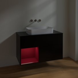 Тумба под раковину Villeroy & Boch Finion 100х50,1 см с подсветкой МДФ черный матовый лак/стекло черное матовое F652HBPD