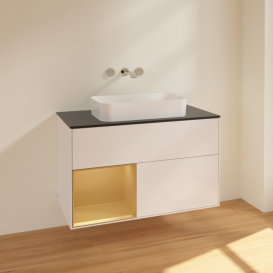 Тумба под раковину Villeroy & Boch Finion 100х50,1 см с подсветкой МДФ глянцевый белый лак/стекло черное матовое F652HFGF