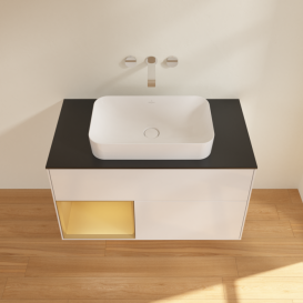 Тумба под раковину Villeroy & Boch Finion 100х50,1 см с подсветкой МДФ глянцевый белый лак/стекло черное матовое F652HFGF