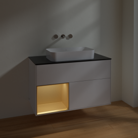 Тумба под раковину Villeroy & Boch Finion 100х50,1 см с подсветкой МДФ глянцевый белый лак/стекло черное матовое F652HFGF