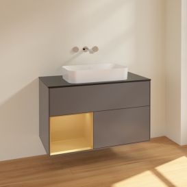 Тумба под раковину Villeroy & Boch Finion 100х50,1 см с подсветкой МДФ антрацит матовый лак/стекло черное матовое F652HFGK