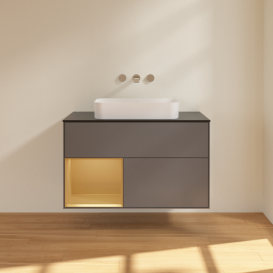 Тумба под раковину Villeroy & Boch Finion 100х50,1 см с подсветкой МДФ антрацит матовый лак/стекло черное матовое F652HFGK