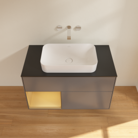 Тумба под раковину Villeroy & Boch Finion 100х50,1 см с подсветкой МДФ антрацит матовый лак/стекло черное матовое F652HFGK