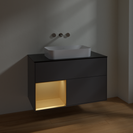 Тумба под раковину Villeroy & Boch Finion 100х50,1 см с подсветкой МДФ антрацит матовый лак/стекло черное матовое F652HFGK